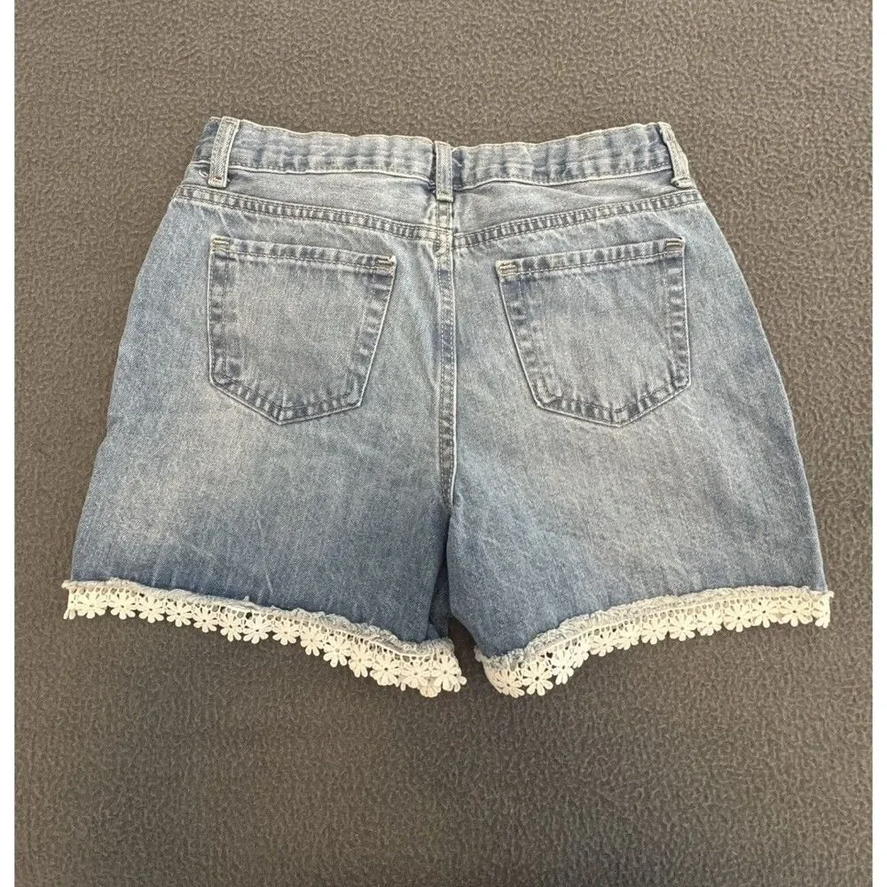 The Children's Place Girls Light Wash Denim Shortie Shorts Lace Hem 12 Pockets